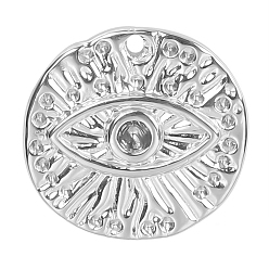 Нержавеющая Сталь Цвет 304 подвеска из нержавеющей стали со стразами, плоский круглый с шармом в виде глаз, цвет нержавеющей стали, пригодный для 2 стразами мм, 15x2 мм, отверстие : 1 мм