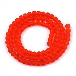 Red Transparent Glass Beads Strands, Frosted, Round, Red, 4~4.5mm, Hole: 0.8mm, about 97~99pcs/strand, 14.76 inch~14.96 inch(37.5~38cm)