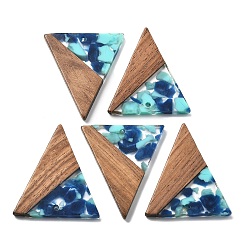 Бледно-бирюзовый Подвески из смолы и ореха, треугольные, бледные бирюзовая, 36.5x30.5x2.5 мм, отверстие : 2 мм