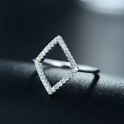 Платина Ромб 925 стерлингового серебра микропаве прозрачные кубические циркониевые кольца для женщин, родий, платина, размер США 8 (18.1 мм)