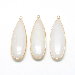 Белый Натуральный белый нефрит большие подвески, с латунной фурнитурой , окрашенные, слеза, золотые, белые, 55~58x18~19x7 мм, отверстие : 2 мм