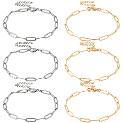 Mixed Color 10Pcs 2 Colors 304 Stainless Steel Paperclip Chain Bracelets for Unisex, Mixed Color, 7-1/8 inch(18cm), 5pcs/color