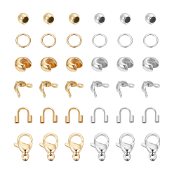 (52) Непрозрачная лаванда Набор для поиска поделок для изготовления ювелирных изделий, в том числе 304 разделительные бусины из нержавеющей стали, наконечники бусинок, покрытие обжимных бусинок, застежки-карабины и защитная проволока, реальный 24 k позолоченный и цвет нержавеющей стали, 700 шт / коробка