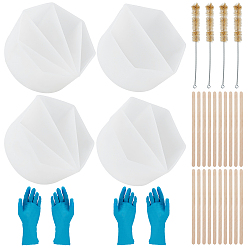 (52) Непрозрачная лаванда 4шт. многоразовый разъемный стакан для заливки краски, с 4шт одноразовыми защитными перчатками из ПВХ, 20 деревянные палочки для перемешивания, 4шт кисть из свиной шерсти, разноцветные, разделенная чашка: 104x93x52мм