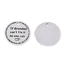 Нержавеющая Сталь Цвет Не тускнеющие 201 подвески из нержавеющей стали, плоский круглый со словом, если дедушка не сможет это исправить, никто не сможет, цвет нержавеющей стали, 30x1.5 мм, отверстие : 2 мм