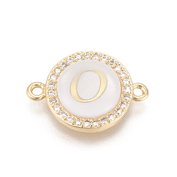 Letter O Латунные микро проложить кубических ссылки циркония, с оболочкой, долговечный, без свинца, без кадмии и без никеля, реальный 18 k позолоченный, плоские круглые с буквы, прозрачные, letter.o, 13.5x18.5x4.5 мм, отверстие : 1.4 мм