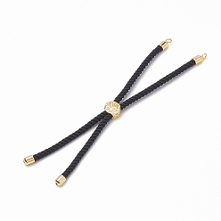 Black Nylon Twisted Cord Bracelet Making, Slider Bracelet Making, with Brass Findings, Golden, Black, 8.7 inch~9.3 inch(22.2cm~23.8cm), 3mm, hole: 1.5mm