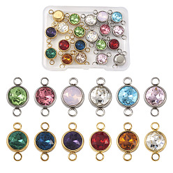 Золотой & Цвет Нержавеющей Стали К 9 соединители стеклянные звенья, граненые, с 304 петлями из нержавеющей стали, ионное покрытие (ip), плоско-круглые, золотые и нержавеющая сталь цвет, 17.5x10x6.5 мм, отверстие : 2.5 мм, 20 шт / коробка