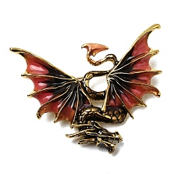 Красный Булавки с эмалью дракона, броши из сплава для одежды рюкзака, античное золото , красные, 50x63.5 мм