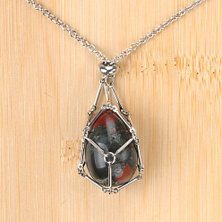 Гелиотроп Подвеска в виде пасхального яйца из натурального африканского гематита 304 Цепочка из нержавеющей стали, цвет нержавеющей стали, 27.56 дюйм (70 см)