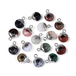 Смешанные камни Подвески-рондели из смешанных натуральных и синтетических камней, с платиновой и латунной фурнитурой, смешанные окрашенные и неокрашенные, 14x10~11x5 мм, Отверстие : 1.8 мм & 1~1.2 мм