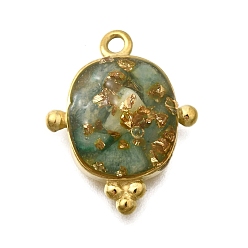 Зеленый Авантюрин 304 нержавеющей стальной эмали подвески, с натуральным зеленым авантюрином внутри и золотой фольгой, прямоугольный шарм, золотые, ионное покрытие (ip), 21.5x17x6.5 мм, отверстие : 1.8 мм