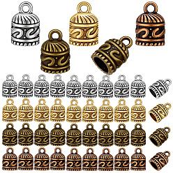 Mixed Color 120Pcs 4 Colors Tibetan Style Alloy Cord Ends, End Caps, Column, Mixed Color, 12.5x8mm, Hole: 2mm, Inner Diameter: 6mm, 30pcs/color