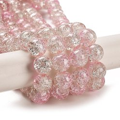 Pink Spray Painted Crackle Glass Beads Strands, Round, Two Tone, Pink, 10mm, Hole: 1.3~1.6mm, about 80pcs/strand, 31.4 inch