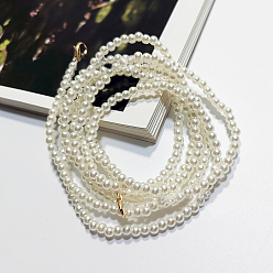 Light Gold Plastic Imitation Pearl Beads Bag Chain Shoulder, with Metal Clasps, for Bag Straps Replacement Accessories, Light Gold, 130x0.4cm