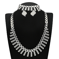 Лист Комплекты из цепочек из сплава, серег-гвоздиков и браслетов, платина, лист, 430мм и 192мм и 25x16мм