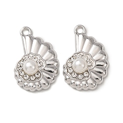 Платина Подвески из сплава и АБС-пластика с имитацией жемчуга и страз., очарование раковины, платина, 22x15x0.5 мм, отверстие : 1.8 мм