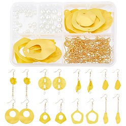 Yellow SUNNYCLUE Spray Painted Iron Pendants, Mixed Shape, Glass Pearl Beads, Stick Iron Bars Links connectors, Brass Pin, Brass Open Jump Rings, Brass Cable Chains & Brass Earring Hooks, Yellow, 22~36x12~35x1.5~4mm, Hole: 0.8~1mm