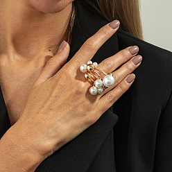 Золотой Кольца на палец из железа с имитацией жемчуга для женщин, круглые, эффектные кольца, золотые, 18 мм