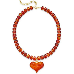 Оранжево-Красный Ожерелья из бусин-рондель с подвеской в форме сердца из смолы и пластика с цепочками на концах из сплава, золотые, оранжево-красный, 18.03 дюйм (45.8 см)