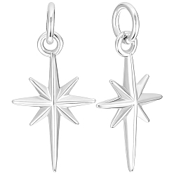 Plata de Ley 925 Chapada 12 piezas colgantes de latón, con anillos de salto, larga duración plateado, encantos estrella, 925 chapado en plata de ley, 22x13 mm