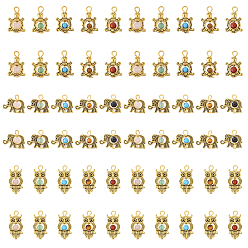 Смешанные камни 60 шт. 15 стили антикварные подвески из сплава золотого тона, с бисером из натуральных и синтетических смешанных драгоценных камней, слон, черепаха и сова, разнообразные, 15~24 мм, отверстие : 2.3~2.6 мм, 4 шт / стиль