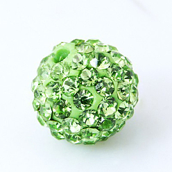 Перидот Бусины со стразами, полимерная глина , pave disco бусины, класс А, половине просверлил, круглые, перидот, С. 9 (1.5 мм), 1.6 мм, отверстие : 6 мм