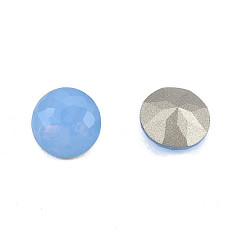 Sapphire K9 Glass Rhinestone Cabochons, Pointed Back & Back Plated, Faceted, Flat Round, Sapphire, 8x5mm