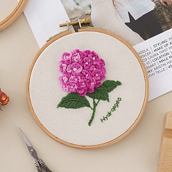 Magenta DIY Flower Pattern Embroidery Painting Kits, Including Printed Linen Fabric, Embroidery Thread & Needles, Instruction Book, without Embroidered Stretch, Magenta, 85x77mm