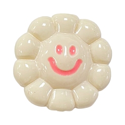 Blanco Cuentas acrílicas opacas estilo dopamina, flor con sonrisa, blanco, 23.5x24x11.5 mm, agujero: 3.5 mm