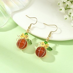 Red Thanksgiving Day and Halloween Theme Glass & Acrylic Beads Dangle Earrings, with 304 Stainless Steel Earring Hooks, Golden, Red, 44x13.5mm