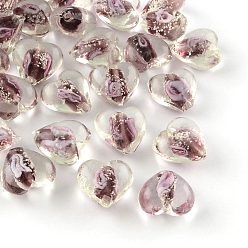 Серо-розавый Ручной светящихся внутренний цветок Lampwork бисер, сердце, увядшая роза, 15~16x15~16x9~10 мм, отверстие : 1~2 мм