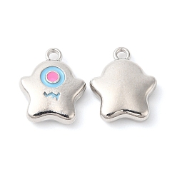 Couleur Acier Inoxydable Pendentifs en émail , charme de monstre, couleur inox, 14.5x12x4mm, Trou: 1.5mm