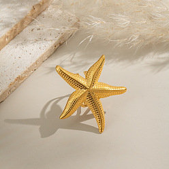 Настоящее золото 18K Кольца из нержавеющей стали с текстурой в виде морской звезды, реальный 18 k позолоченный, 44.3 мм, внутренний диаметр: 18 мм