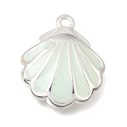 Aquamarine Brass Enamel Pendants, Shell Shape Charms, Platinum, Aquamarine, 14x12x28mm, Hole: 1mm