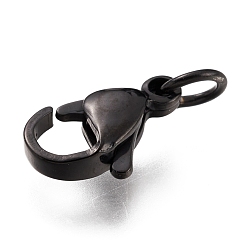 Electrophoresis Black 304 Stainless Steel Lobster Claw Clasps, With Jump Ring, Electrophoresis Black, 12x7x3.5mm, Hole: 3mm, Jump Ring: 5x0.6mm