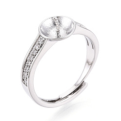 Платинированный Латунные микро-паве прозрачные кубические цирконии регулируемые настройки колец, за половину пробурено бисера, без кадмия, без никеля и без свинца, Реальная платина, штифты : 0.9 мм, 8 мм, внутренний диаметр: 17 мм