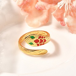 Красный 201 кольцо-манжета из нержавеющей стали с эмалью в виде змеи для женщин, красные, размер США 7 1/4 (17.5 мм)