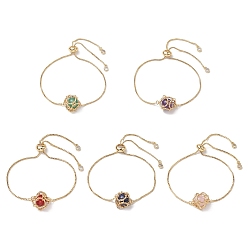 Золотой Круглые браслеты-мешочки в технике макраме с натуральными смешанными драгоценными камнями и звеньями, браслеты-слайдеры с цепочкой из латуни для женщин, золотые, 8-1/2~9-1/4 дюйм (21.5~23.5 см)