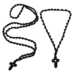 Черный 2шт. 2 стили: плетеные полиэстеровые шнурки, подвески в виде крестов, молитвенные ожерелья, чёрные, 20.47~51.18 дюйм (52~130 см), 1 шт / стиль