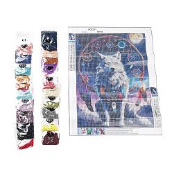Wolf DIY Diamond Painting Stickers Kits For Kids, including Resin Rhinestone, Diamond Sticky Pen, Tray Plate, Glue Clay, Wolf, 400x300x0.2mm, Resin Rhinestone: 2.5x1mm, 20 color, 1bag/color, 20bags