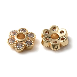 Настоящее золото 14K Покрытие стойки латунный кубический цирконий колпачок из бисера, без кадмия и без свинца, долговечный, цветок, 6-лепесток, реальный 14 k позолоченный, 6x5.5x2 мм, отверстие : 1.5 мм