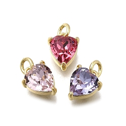 (52) Непрозрачная лаванда Сердце из латуни со стеклянными подвесками, одиночные каменные прелести, без кадмия и без свинца, долговечный, стойки покрытие, реальный 18 k позолоченный, разноцветные, 9x7x4.5 мм, отверстие : 2 мм