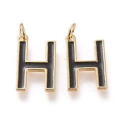 Letter H Латунь эмаль подвески, с целью перехода в кольце, долговечный, реальный 18 k позолоченный, letter.h, чёрные, letter.h, ч: 18x11x1.8 мм, прыжковые кольца: внутренний диаметр: 3 мм