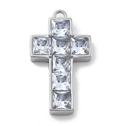 Нержавеющая Сталь Цвет 304 микро нержавеющей стали прокладывать Цирконом подвески, крестик, цвет нержавеющей стали, 31x17x4.5 мм, отверстие : 2 мм