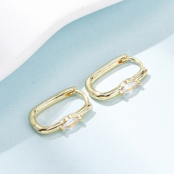 Настоящее золото 18K Овальные серьги-кольца из латуни с микропаве из прозрачных кубических цирконий, долговечный, стойки покрытие, без свинца и без кадмия, реальный 18 k позолоченный, 16x12.5x2.5 мм