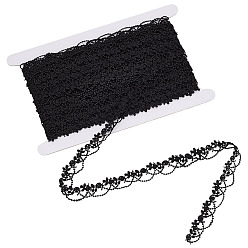 Черный 1 кружевная отделка из рулонного полиэстера, волна лента, аксессуары для одежды, с картонной карточкой, чёрные, 3/4 дюйм (18 мм), около 15.00 ярдов (13.72 м) / комплект