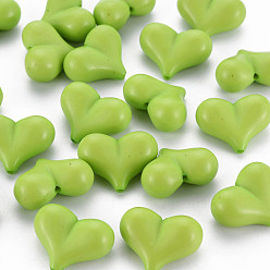 Yellow Green Opaque Acrylic Beads, Heart, Yellow Green, 17x22x10mm, Hole: 1.4mm, about 255pcs/500g