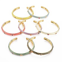 Mixed Color Stripe Enamel Cuff Bangle, Real 18K Gold Plated Brass Thin Open Bangle for Women, Nickel Free, Mixed Color, Inner Diameter: 1-7/8x2-1/8 inch(4.7x5.5cm)