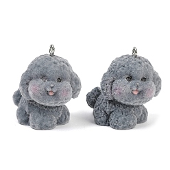 Серый Кулоны из флокированной смолы, собака, с железной платиной петлей, серые, 30x21x30.5 мм, отверстие : 1.8 мм